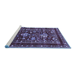 Sideview of Machine Washable Oriental Blue Industrial Rug, wshurb2406blu