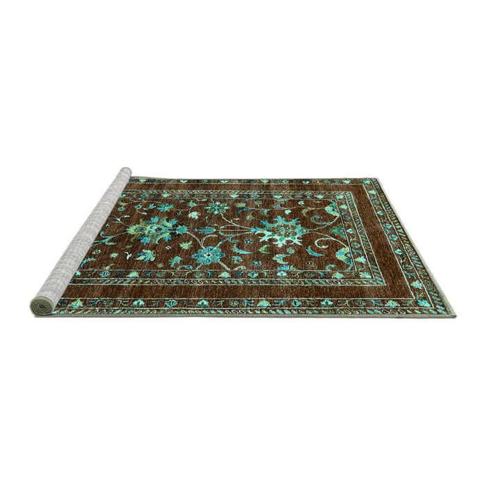 Sideview of Machine Washable Oriental Turquoise Industrial Area Rugs, wshurb2406turq