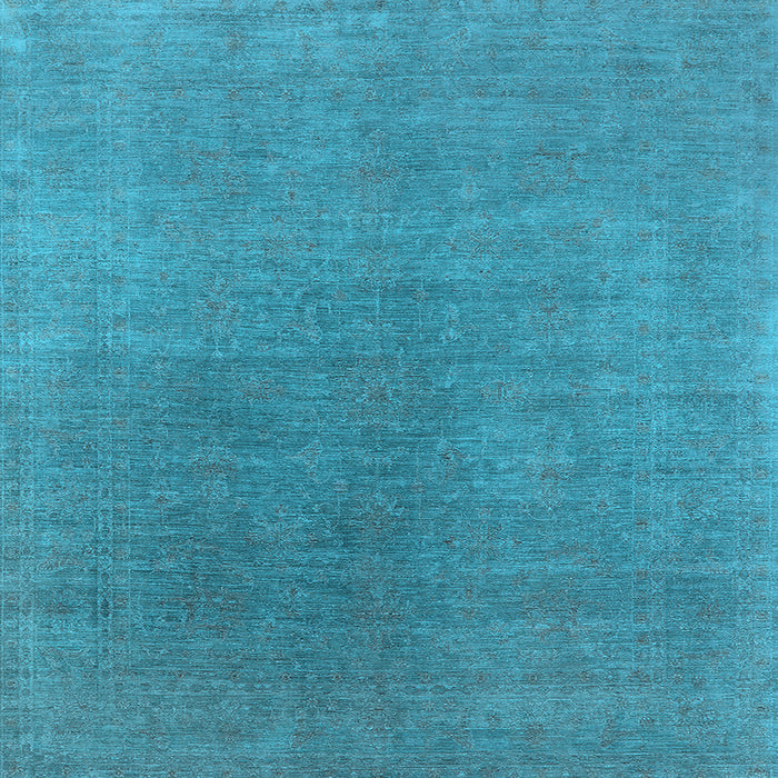 Square Machine Washable Oriental Light Blue Industrial Rug, wshurb2407lblu