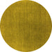 Round Machine Washable Oriental Yellow Industrial Rug, wshurb2407yw