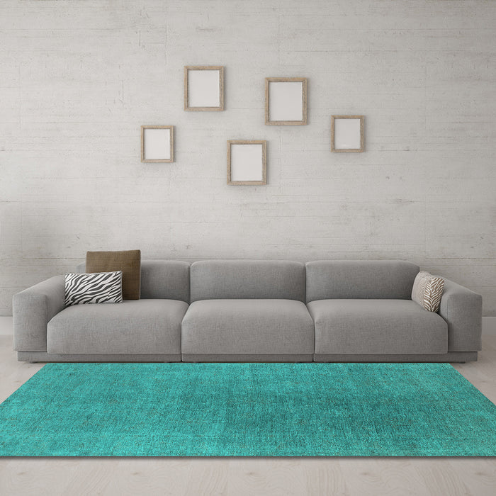 Machine Washable Oriental Turquoise Industrial Area Rugs in a Living Room,, wshurb2407turq