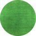 Round Machine Washable Oriental Green Industrial Area Rugs, wshurb2407grn