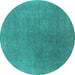 Round Machine Washable Oriental Turquoise Industrial Area Rugs, wshurb2407turq