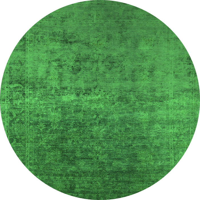 Round Machine Washable Oriental Green Industrial Area Rugs, wshurb2408grn