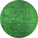 Round Machine Washable Oriental Green Industrial Area Rugs, wshurb2408grn