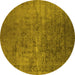 Round Oriental Yellow Industrial Rug, urb2408yw