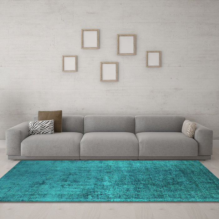 Machine Washable Oriental Turquoise Industrial Area Rugs in a Living Room,, wshurb2408turq