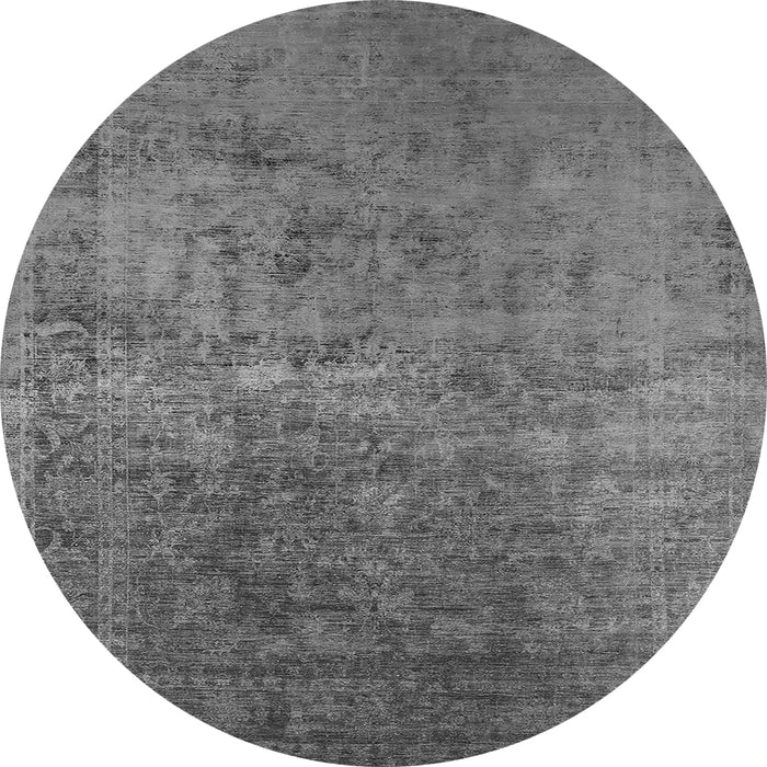 Round Machine Washable Oriental Gray Industrial Rug, wshurb2408gry