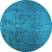 Round Machine Washable Oriental Light Blue Industrial Rug, wshurb2408lblu