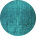 Round Oriental Turquoise Industrial Rug, urb2408turq