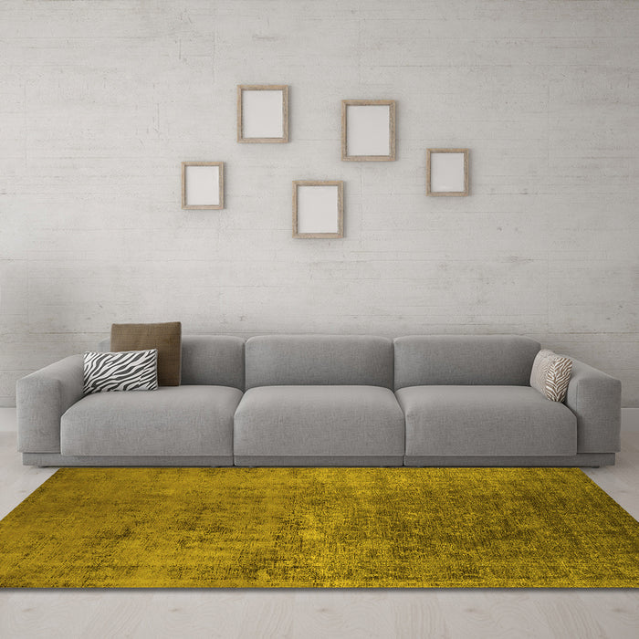 Machine Washable Oriental Yellow Industrial Rug in a Living Room, wshurb2408yw