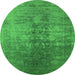 Round Machine Washable Oriental Green Industrial Area Rugs, wshurb2409grn