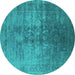 Round Oriental Turquoise Industrial Rug, urb2409turq