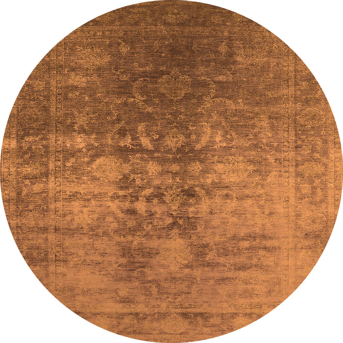 Round Machine Washable Oriental Orange Industrial Area Rugs, wshurb2409org