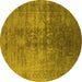 Round Oriental Yellow Industrial Rug, urb2409yw