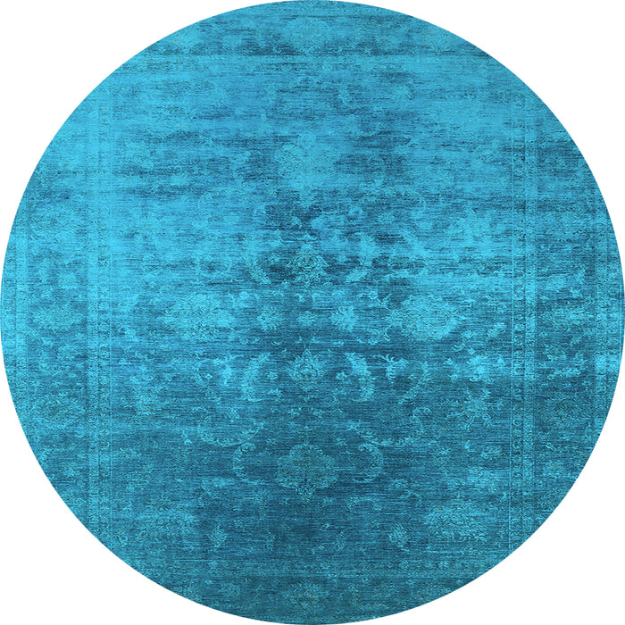Round Machine Washable Oriental Light Blue Industrial Rug, wshurb2409lblu