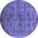 Round Machine Washable Oriental Blue Industrial Rug, wshurb2410blu