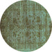 Round Oriental Turquoise Industrial Rug, urb2410turq