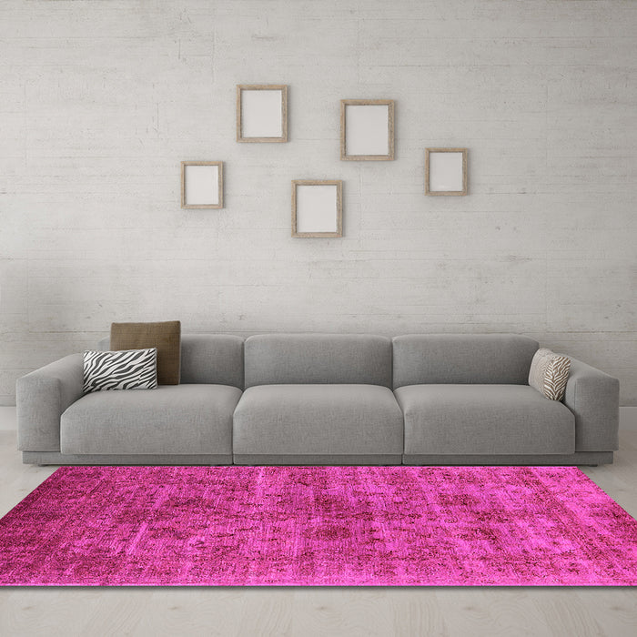 Machine Washable Oriental Pink Industrial Rug in a Living Room, wshurb2410pnk
