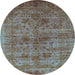 Round Oriental Light Blue Industrial Rug, urb2410lblu