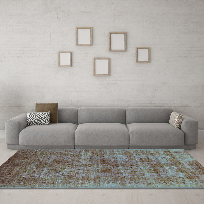 Machine Washable Oriental Light Blue Industrial Rug in a Living Room, wshurb2410lblu