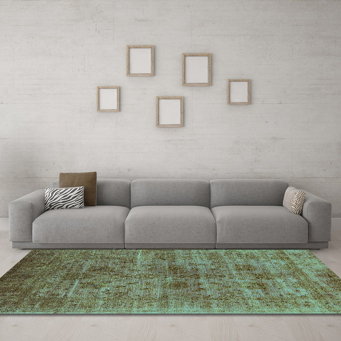 Machine Washable Oriental Turquoise Industrial Area Rugs in a Living Room,, wshurb2410turq