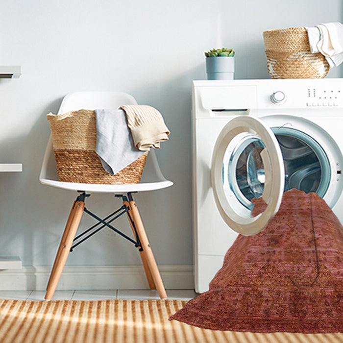 Machine Washable Industrial Modern Red Rug in a Washing Machine, wshurb2410