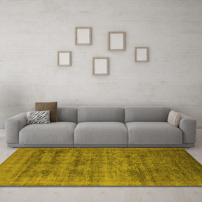 Machine Washable Oriental Yellow Industrial Rug in a Living Room, wshurb2411yw