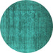 Round Oriental Turquoise Industrial Rug, urb2411turq