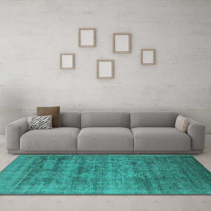 Machine Washable Oriental Turquoise Industrial Area Rugs in a Living Room,, wshurb2411turq