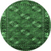 Round Machine Washable Oriental Emerald Green Industrial Area Rugs, wshurb2412emgrn