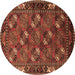 Round Machine Washable Oriental Brown Industrial Rug, wshurb2412brn