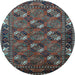 Round Machine Washable Oriental Light Blue Industrial Rug, wshurb2412lblu