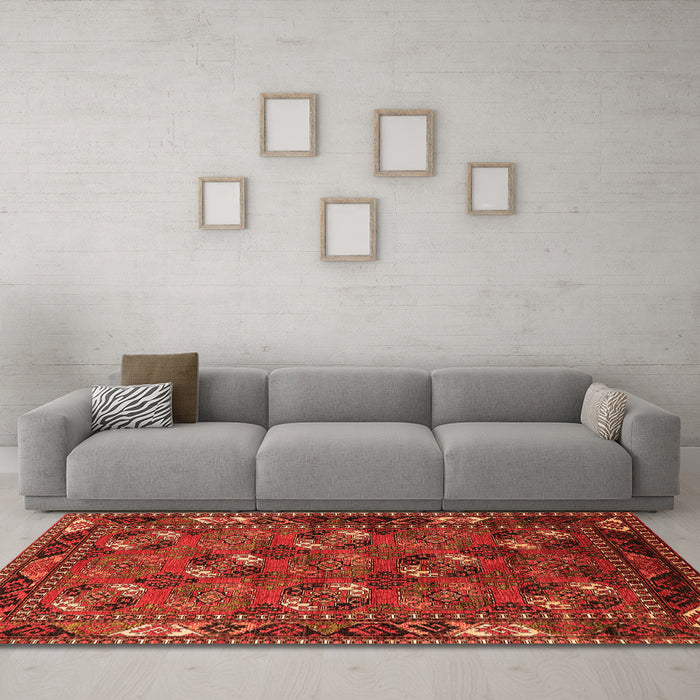Machine Washable Oriental Orange Industrial Area Rugs in a Living Room, wshurb2412org