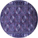 Round Machine Washable Oriental Blue Industrial Rug, wshurb2412blu