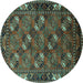 Round Machine Washable Oriental Turquoise Industrial Area Rugs, wshurb2412turq