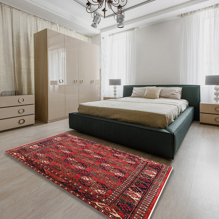 Machine Washable Industrial Modern Tomato Red Rug in a Bedroom, wshurb2412