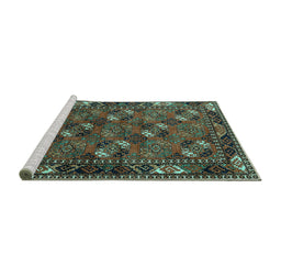 Sideview of Machine Washable Oriental Turquoise Industrial Area Rugs, wshurb2412turq