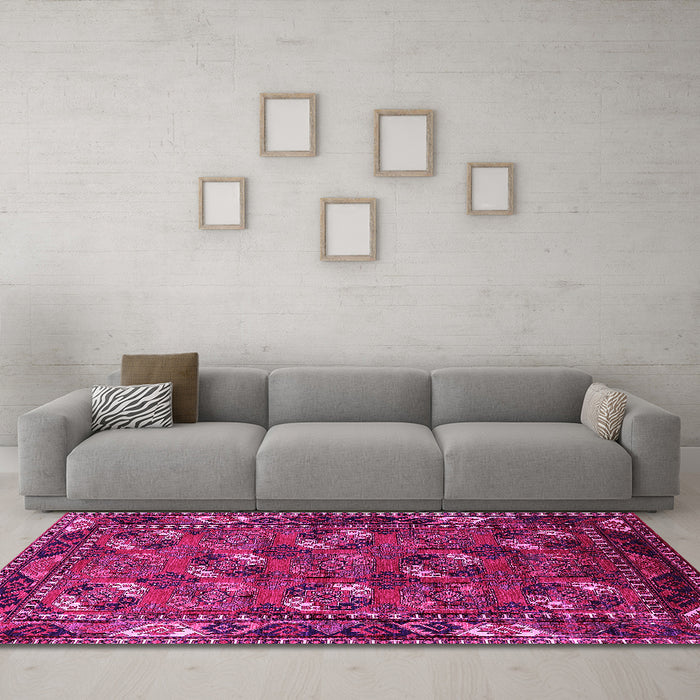 Machine Washable Oriental Pink Industrial Rug in a Living Room, wshurb2412pnk