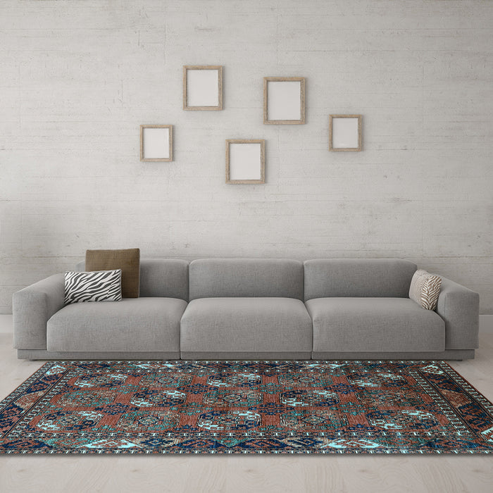 Machine Washable Oriental Light Blue Industrial Rug in a Living Room, wshurb2412lblu