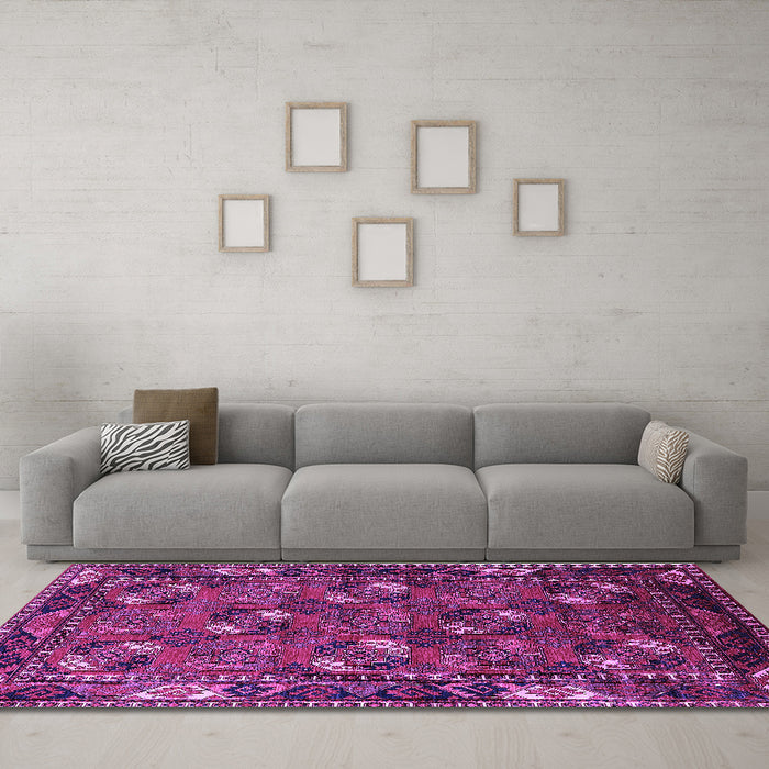 Machine Washable Oriental Purple Industrial Area Rugs in a Living Room, wshurb2412pur