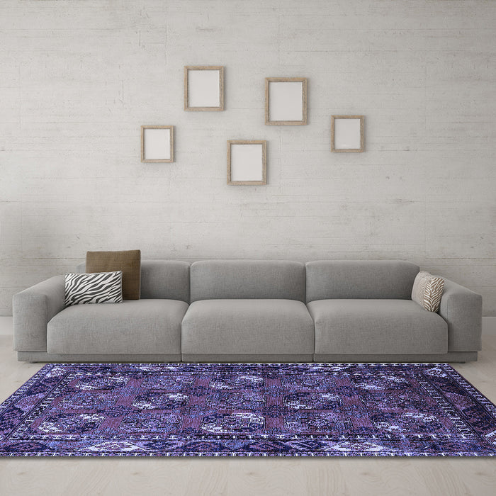 Machine Washable Oriental Blue Industrial Rug in a Living Room, wshurb2412blu