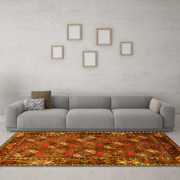 Machine Washable Oriental Yellow Industrial Rug in a Living Room, wshurb2412yw