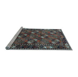 Sideview of Machine Washable Oriental Light Blue Industrial Rug, wshurb2412lblu