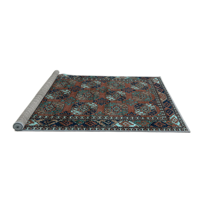 Sideview of Machine Washable Oriental Light Blue Industrial Rug, wshurb2412lblu