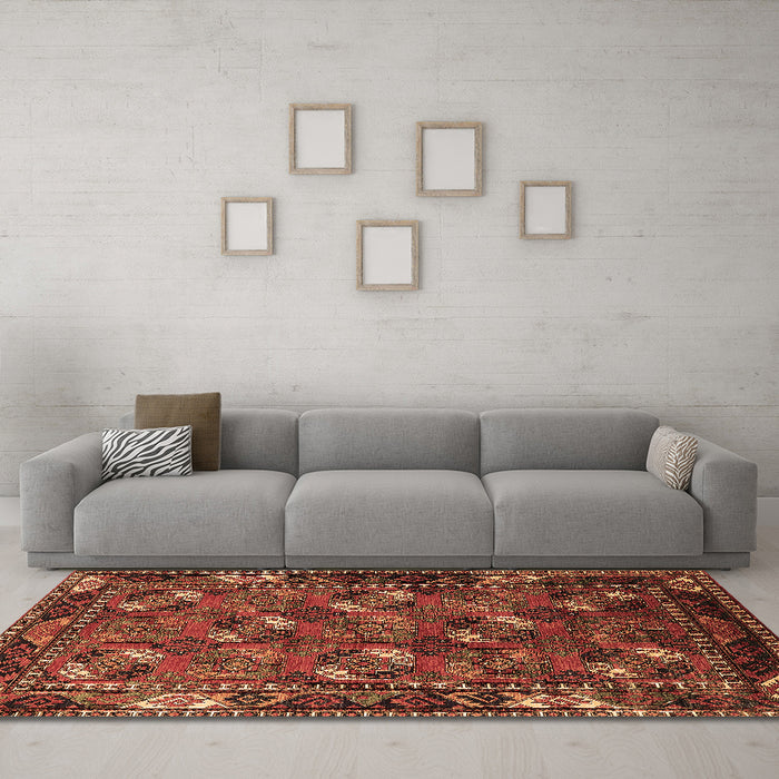 Machine Washable Oriental Brown Industrial Rug in a Living Room,, wshurb2412brn