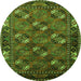 Round Machine Washable Oriental Green Industrial Area Rugs, wshurb2412grn