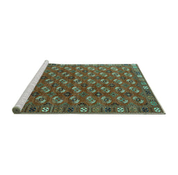 Sideview of Machine Washable Southwestern Turquoise Country Area Rugs, wshurb2413turq