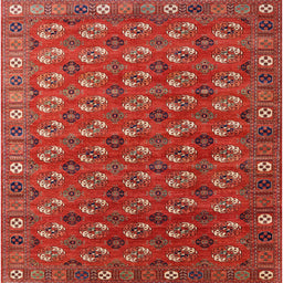 Square Mid-Century Modern Orange Southwestern Rug, urb2413