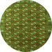 Round Machine Washable Southwestern Green Country Area Rugs, wshurb2413grn